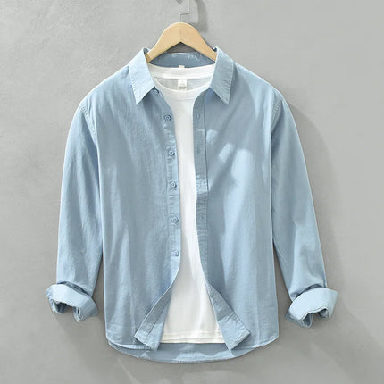 Men's Long-Sleeved Casual Shirt, Artistic Fresh Cotton Lapel Loose Shirt, Outdoor Camping Thin Coat, Cardigan Top