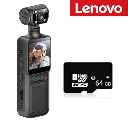 Lenovo 2026New Handheld Pocket 8K HD Camera 180 ° Rotating Mini Portable Camera Wearable Night Vision Outdoor Sports Camera