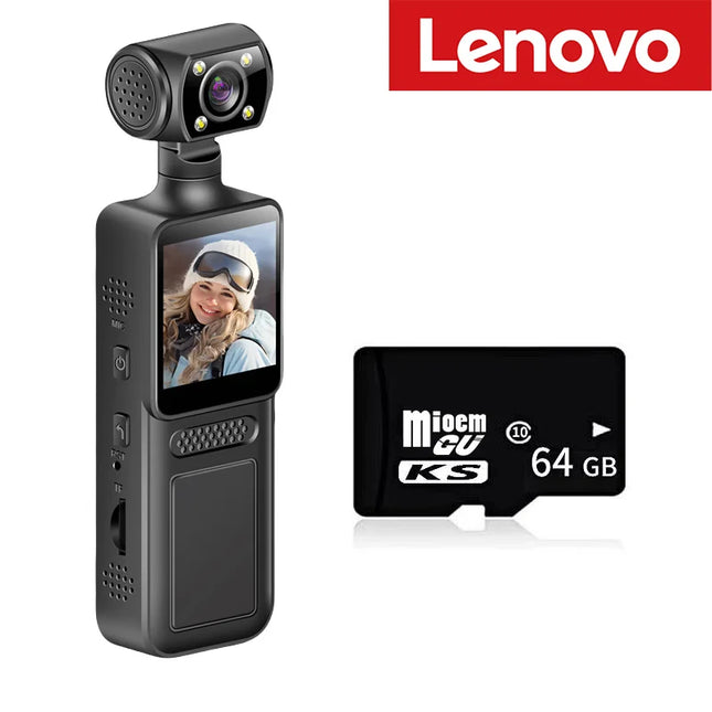 Lenovo 2026New Handheld Pocket 8K HD Camera 180° Rotating Mini Portable Camera Wearable Night Vision Outdoor Sports Camera