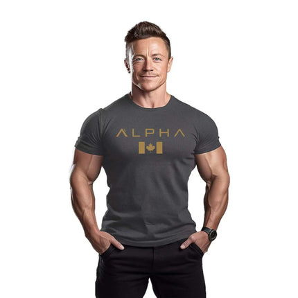 Men's Fitness Sport T-shirt Breathable Slimming Summer Trendy Brand Printed Casual Cotton round Neck Short Sleeve T-shirt