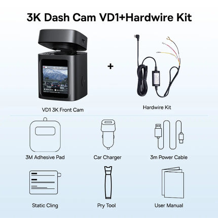 Baseus 3K Dash Cam VD1 Front and Rear Cam HD Built-in GPS Galileo Supercapacitor Car DVR Car Camera Recorder Support 24H Parking
