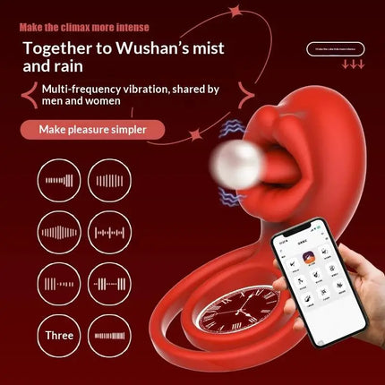 Vibrating Cock Ring Clitoral Stimulator With Tongue Licking 4-in-1 Penis Ring Vibrator 9 Modes Couples Sex Toy For Unisex