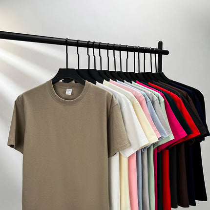 High quality 100% cotton short sleeve men's T-shirt summer round neck loose casual solid color plus size breathable top women