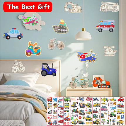 398PCS car wooden crafts set, transportation wooden crafts set, birthday crafts gift, suitable for DIY crafts for girls/boys
