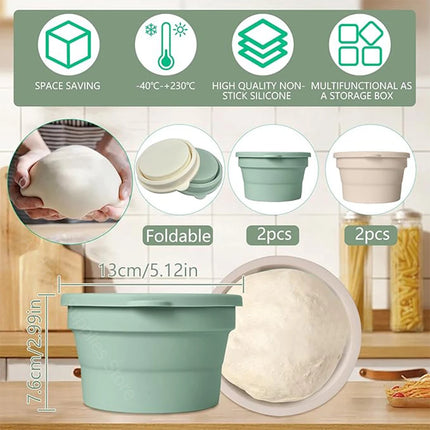 2/4Pcs Pizza Dough Box Non-stick Silicone Stackable Fermentation Container with Lid Foldable Food Storage Box Baking Accessories