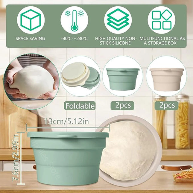 2/4Pcs Pizza Dough Box Non-stick Silicone Stackable Fermentation Container with Lid Foldable Food Storage Box Baking Accessories