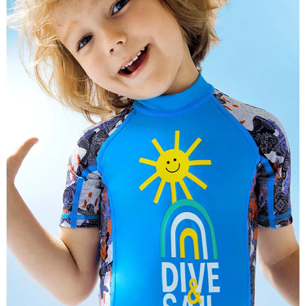 Children's Swimsuit Boys and Girls One-Piece Short-Sleeved Beach Sun Protection Professional Training Swimsuit
