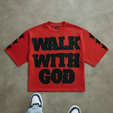 Walk with God Faith Quote Oversized T Shirt Men Women Christian Religious Graphic Short Sleeve Crew Neck Streetwear Tops 2026