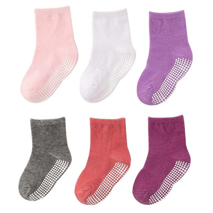 6 Pairs Baby Socks Spring Autumn Cartoon Weather Full Bottom Anti Slip Mid Tube Kids Boys Girls Socks