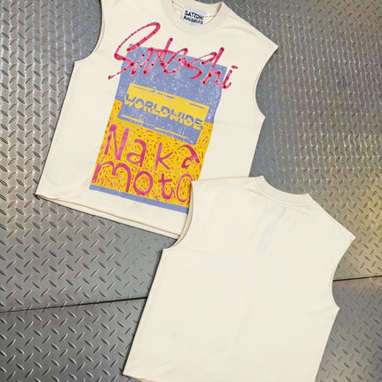 Summer American Street Satoshi Sleeveless Tshirts Classic Abstract Oil Painting Print Round Neck Vest Men Women Tank Tops
