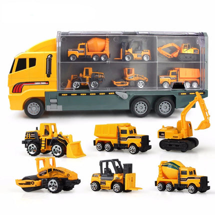 10 in 1 Big Trucks Set Mini Alloy Diecast Car Model Toys Vehicles Carrier Truck Helicopter Tank Fire Truck Engineering Car Toys