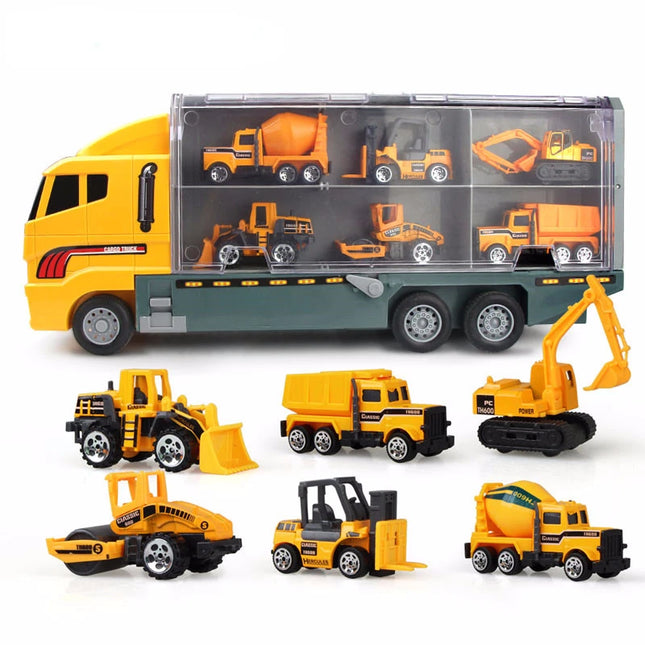 10 in 1 Big Trucks Set Mini Alloy Diecast Car Model Toys Vehicles Carrier Truck Helicopter Tank Fire Truck Engineering Car Toys