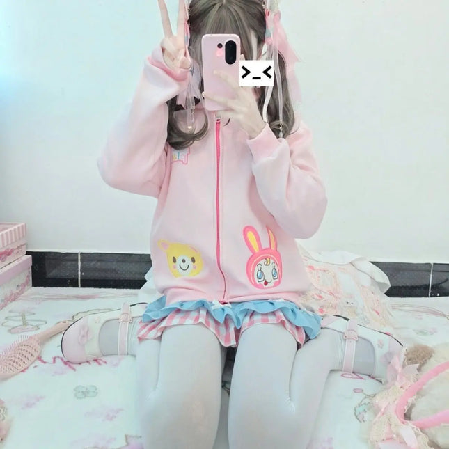 Winter New Loose Sweet Cardigan Jacket Long Sleeves Zip Up Hoodie Women Japanese Cartoon Mp Daughter Clothing Jojifuku Y2k Top