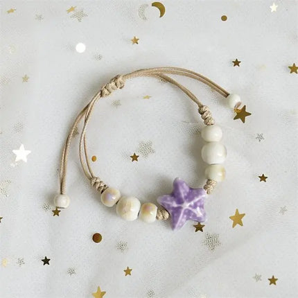 Ceramic Fish Stars Braided Rope Bracelets for Women Cute Blue Small Buttons Bracelets Romantic Adjustable Jewelry Accessories