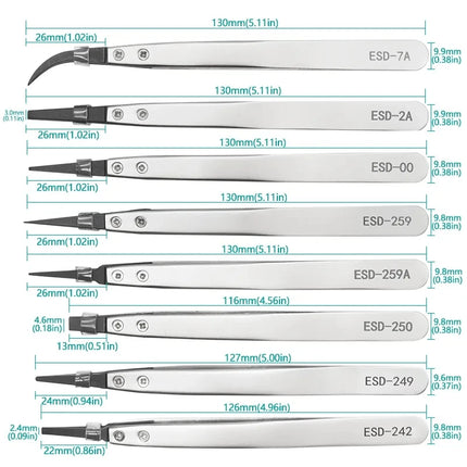 1 Piece Anti-Static ESD Tweezers Replaceable Tweezers Tips Stainless Steel Body Carbon Fiber Conductive Plastic Tweezers