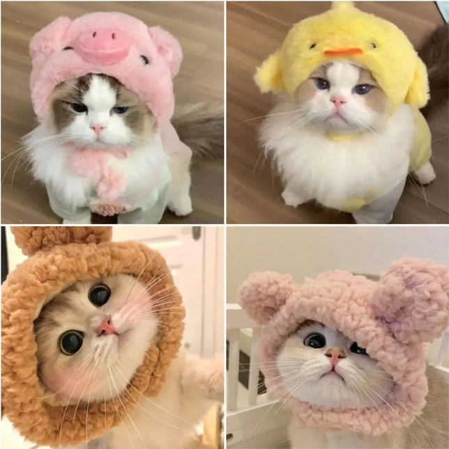 Funny Cat Hat Bear Plush Head Cover Cute Cat Dog Knitted Warm Headpiece Pet Hat Kitten Puppy Cosplay Costume Accessories