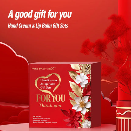 24PCS/box lip balm in bulk, hand cream in bulk thank you card and red gauze bag, wedding gift to guests, Christmas and New Year
