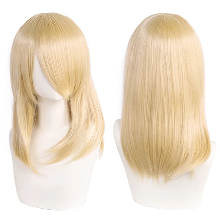 High Quality 40cm Medium Cosplay Wig With Bang Black Blond Pink Red Blue Purple Heat Resistant Synthetic Hair Wigs