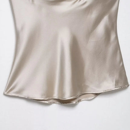 Autumn Satin Textured Black Sling Tops Women Elegant V-neck Backless Tops Shirt Women Sexy Tops Club Party Tanks 2025 New