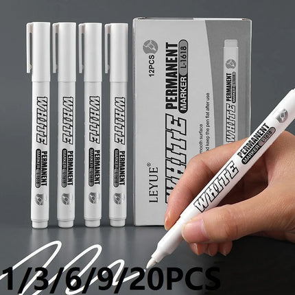 New 1/2/3PCS Waterproof Metal Marker Permanent White Paint Pen Washing Art Painting Graffiti Pens Fabric Wood Leather Marker1MM