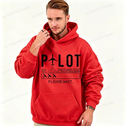 Pilot in Progress Funny Future Pilot Aviation Men's Hoodies Minimalist Airplane Graphic Hoody Pilot Gift Casual Tracksuits Tops