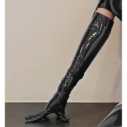 Wet Look PVC Catsuit Short Sleeves Zipper Open Crotch Bodysuit Pole Dance Clubwear Hot Sexy PU Leather Sukumizu Body Shirts Tops
