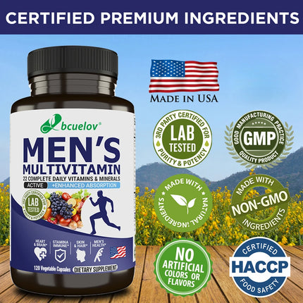 Bcuelov Men's Vitamin and Mineral Supplements - 26 Combinations To Support Overall Immune Health, Vegan