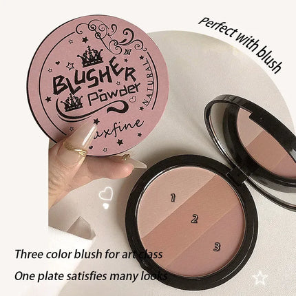 3 in1 Three Colors Powder Tray Blush Contouring Waterproof Long Lasting Delicate Natural Face Makeup