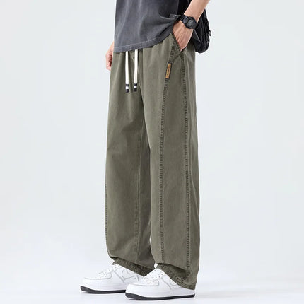 2026 New Spring-Autumn Pure Cotton Elastic Straight Casual Pants  Comfortable, Loose-Fitting and Trendy Pants