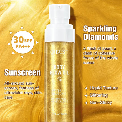 Body Shimmer Oil Liquid Highlighter Long Lasting Sequin Illuminating Moisturizing Highlight Facial Contour Brightening Makeup