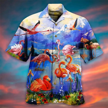 2024 New Animal Crane Pig 3D Printed Men's Hawaiian Shirt Casual Trend Tops Beach Summer Vacation Men And Women 6XL