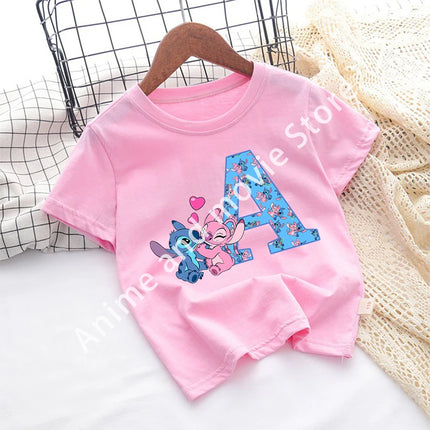 Stitch Disney T Shirt for Girls Children Clothes Tops Children's Clothing Letter A-Z Cotton Short Sleeve Summer Child Cute Gifts