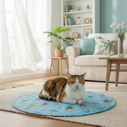 Cooling Pet Blanket Non-Slip Faux Silk Ice Pad Wear-Resistant Scratch-Proof Floor Protector Washable Summer Mat for Puppy Kitten