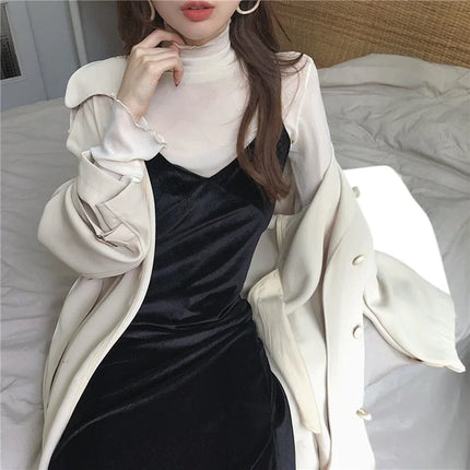 Sexy Women T Shirt See Through Transparent Mesh Tops Long Sleeve Sheer Slim Ladies Solid Turtleneck Silk T-Shirt Lace Crop Top