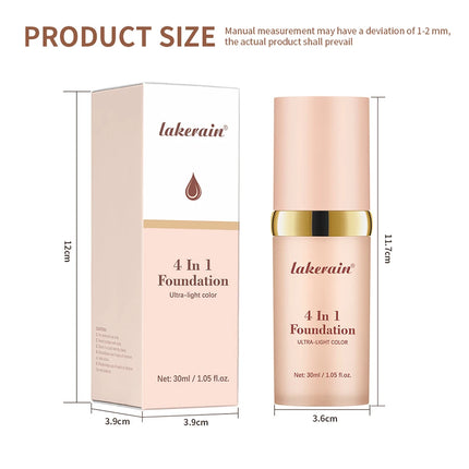 Foundation 4 in 1 - Medium Spectrum with SPF 30+, Longwearing & Waterproof Hydrating Color Changing Foundation Women Cosmetics