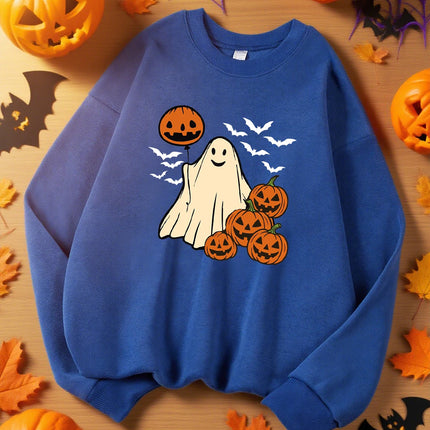 Pumpkin Balloon Ghost And Bat Pattern Sweatshirt Woman Sport Y2K Top Autumn Casual Sportswears Loose Hip Hop Sweatshirts