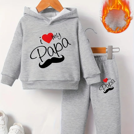 Newborn Baby Boy Long Sleeve Fleece Hoodie with Cartoon Letter Heart Print  Casual Sports Pants Set Autumn Winter