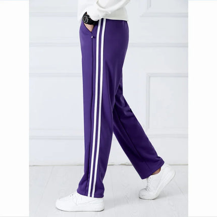 Purple Unisex New Track Pants Casual Sweatpants Mens Striped Bastic Trousers Straight Pants Joggers Simple Work Pants