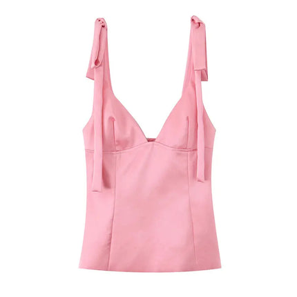 Summer 2025 New Women's Silk Satin Feel Blouse Knot Versatile Design Fashionable Casual Wear Regular Sleeve Length