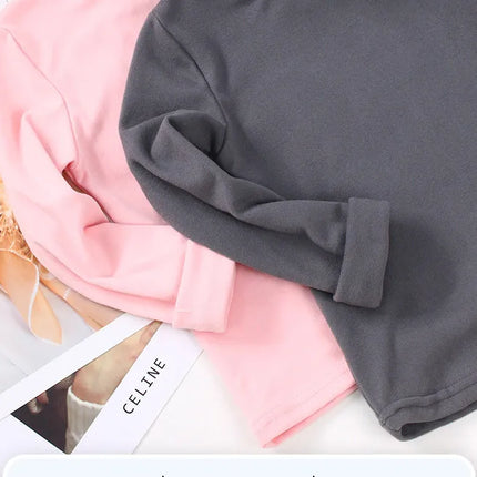 New 2025 Autumn Winter Boys Girls Kids Fashion Solid T-Shirt Tops Children O-Neck Long Sleeve Warm Casual T-Shirts