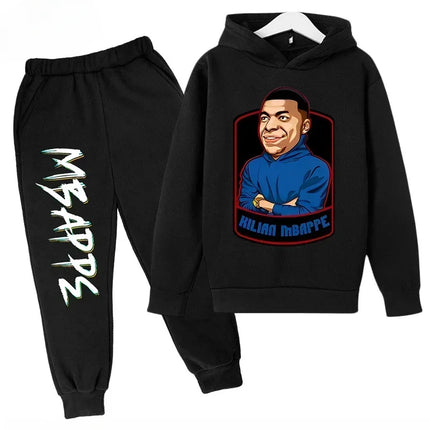 Spring Autumn Children's Hoodie Set Mbappe Print Plus Sweatshirt Pants Suits Sports Kid Tracksuit 2-piece Set Boys Girls Clothes