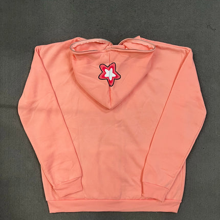 Y2K Sweet Cool Pink Star Bubble Letter Zip Hoodie Pocket Loose Long Sleeve Coat