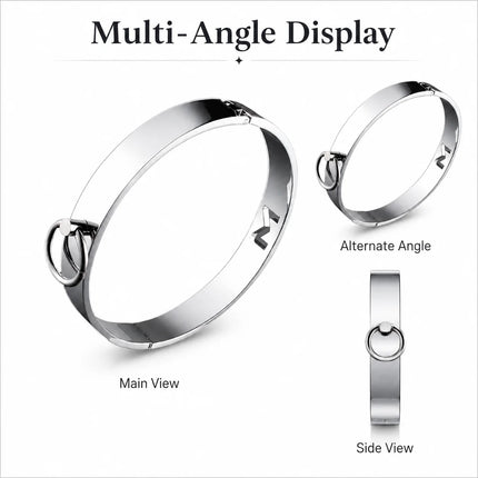 Stainless Steel BDSM Neck Collar with Leash Ring Adjustable Metal Slave Choker for Bondage Role Play Adult Toy for Women and Men