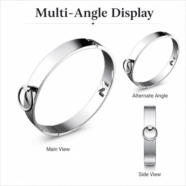 Stainless Steel BDSM Neck Collar with Leash Ring Adjustable Metal Slave Choker for Bondage Role Play Adult Toy for Women and Men