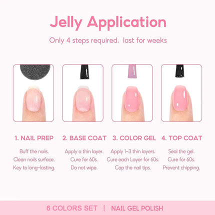 6pcs nude Color Nail Gel Polish Kit Jelly Pink Semi-transparent HEMA FREE Self Leveling Nude Natural Pink Nail Manicure Set
