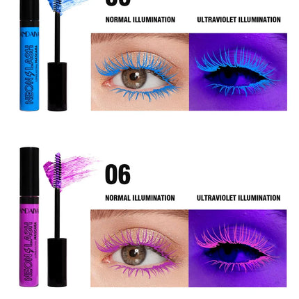 Fluorescence Mascara Waterproof No Blooming Fast Dry Colorful Neon Eyelashes Curling Yellow Blue Lengthens Eye Lashes Cosmetics