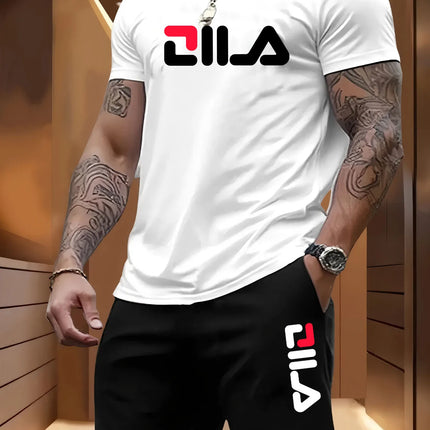Men's Summer Beach Sports Suit Casual Outdoor Basketball Sports Comfortable Two-Piece Set with Fashion Loose T-Shirt And Shorts