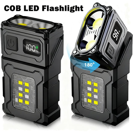MINI USB Rechargeable LED Flashlight, Tail Magnet Side COB Handheld Torch 1000LM Super Bright IPX4 for Outdoor Camping Emergency