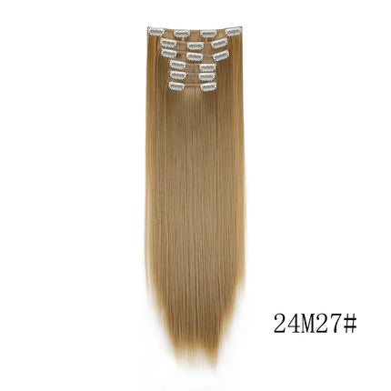 16 Clips in Hair Extensions 24Inchs Long Straight Hairstyle Synthetic Blonde Black Hairpieces Heat Resistant Fake Hair 6Pcs/Set