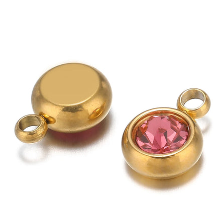 20pcs Stainless Steel 6mm Gold Rhinestone Beads Crystal Charms Zircon Pendants for DIY Necklace Bracelet Jewelry Making Findings